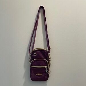 JINGPIN Creations Purple Nylon Multi-Pocket Crossbody Phone Bag Travel Purse